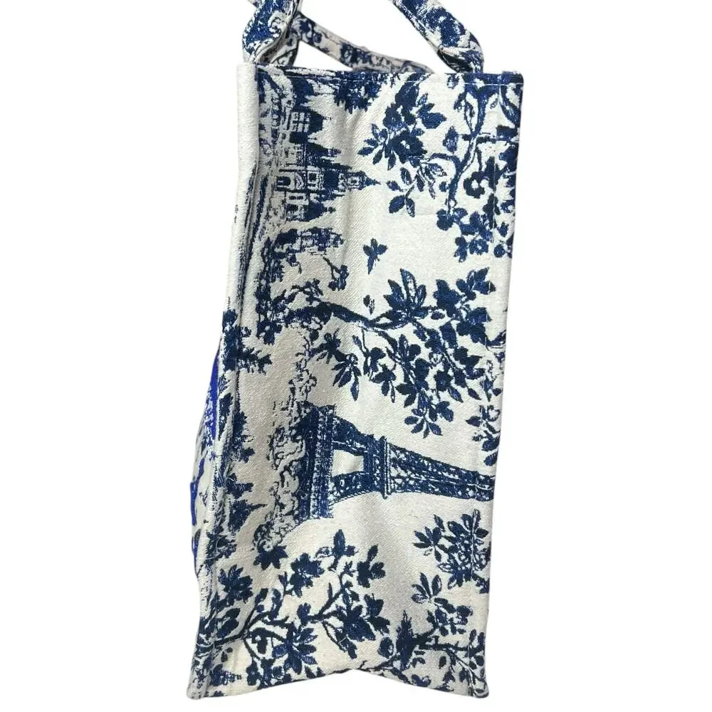 NWT America & Beyond Beaded Brocade Paris Tote Bag Blue Floral